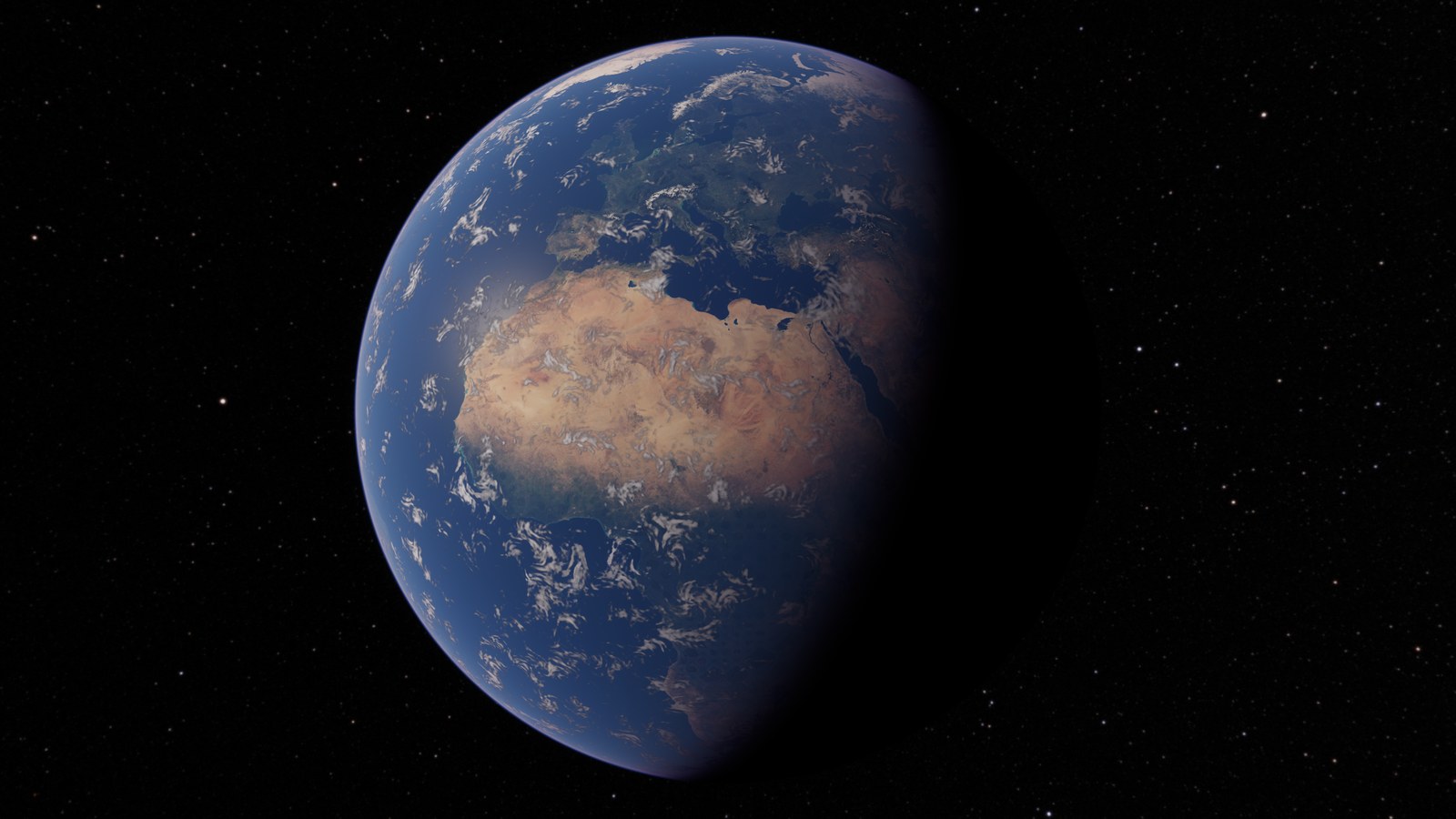 Gibbous Earth with the terminator crossing Africa
