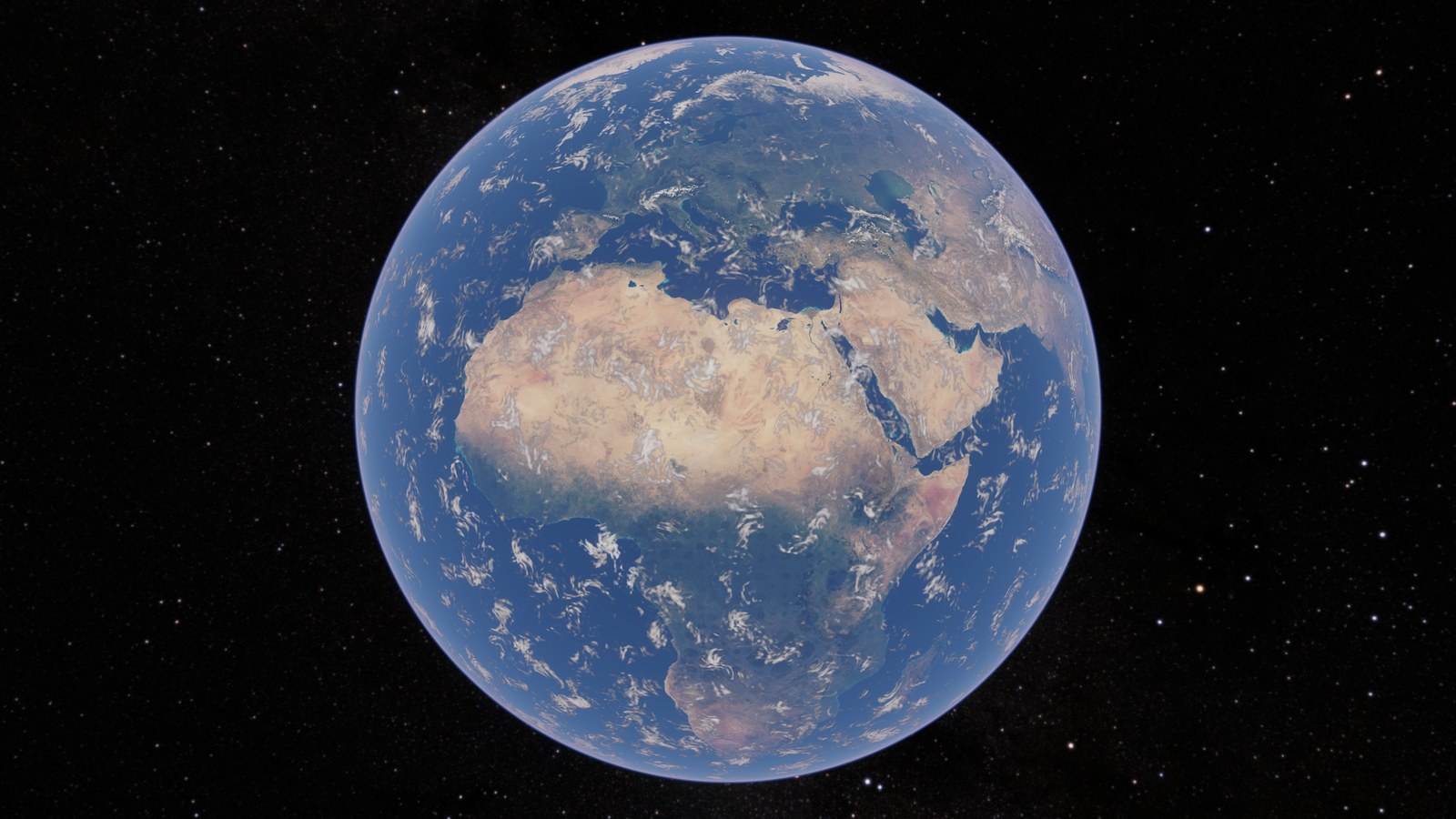 Earth as a full disc from 15,000 km, Africa and Arabia under the sun