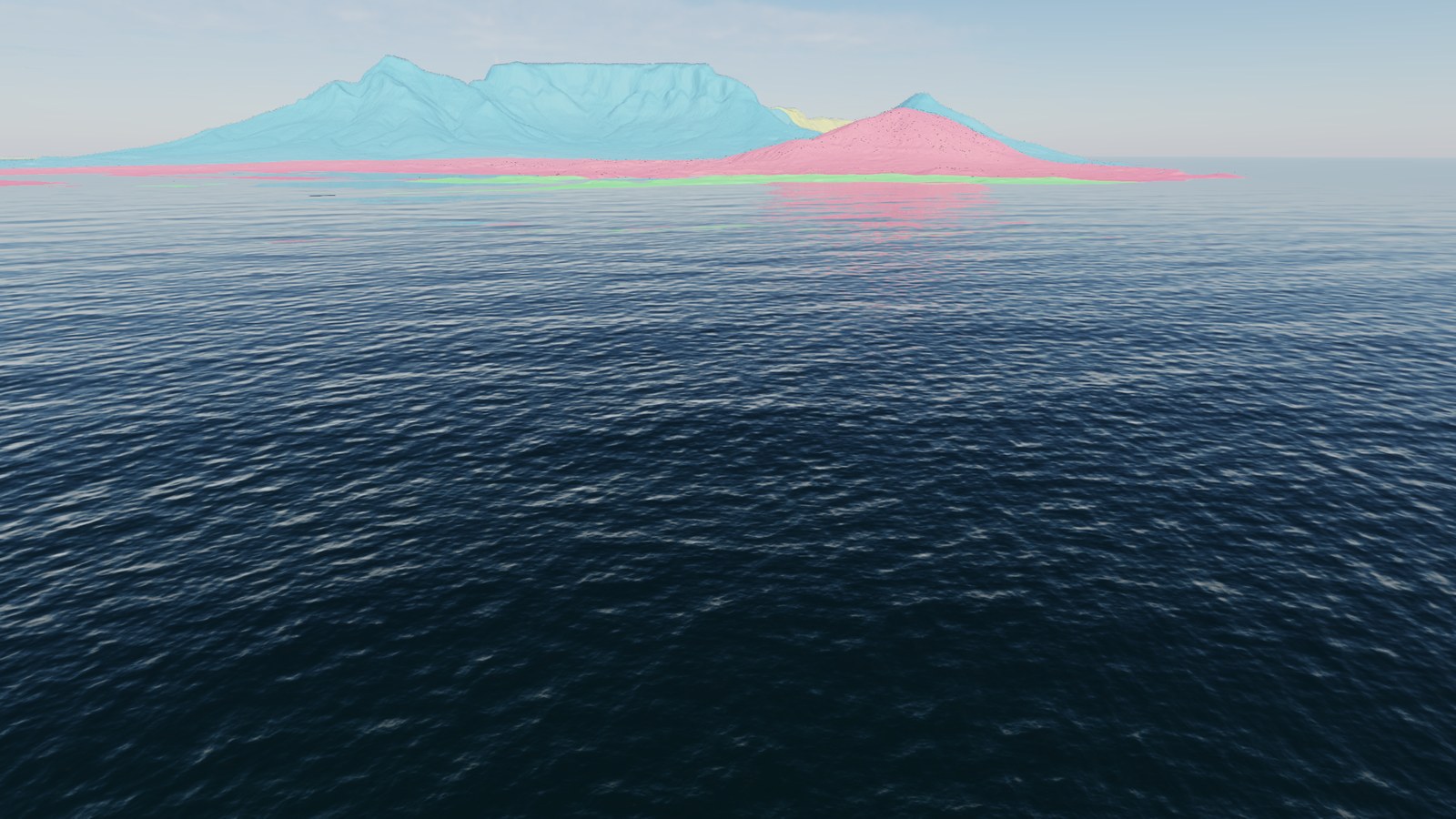 Table Bay from 100 m with terrain tinted by tile level