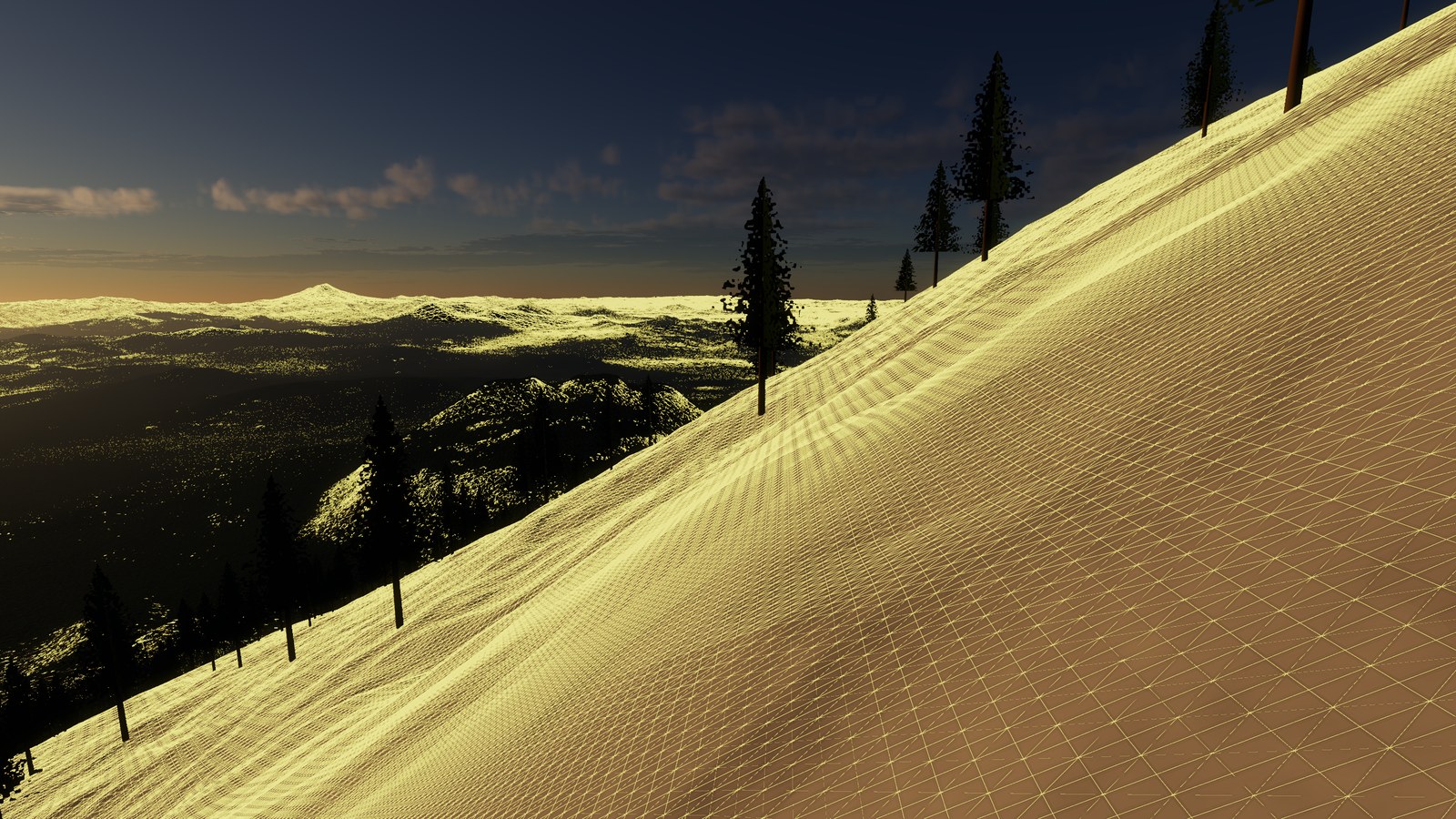 Wireframe of the terrain mesh at eye height on Lassen Peak